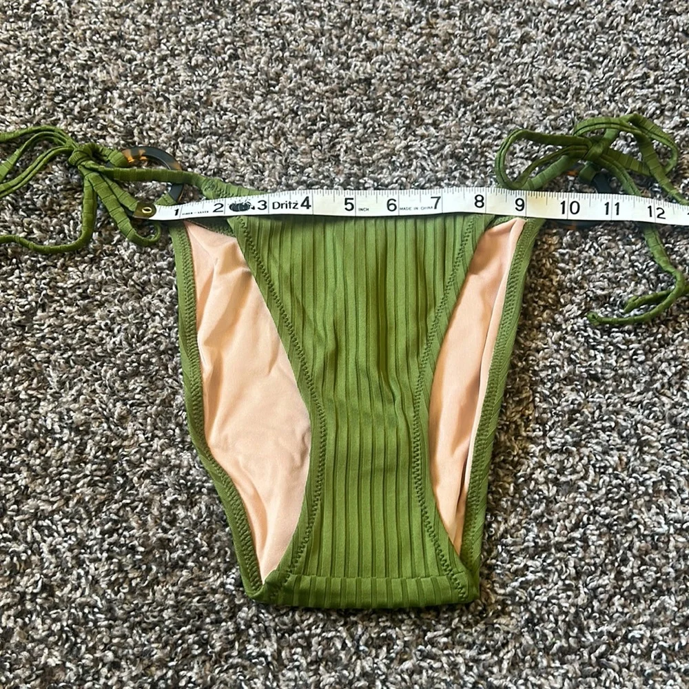 NWT J. Crew Green Wide Rib Curved-Waist Cheeky String Swim Bottoms Only S